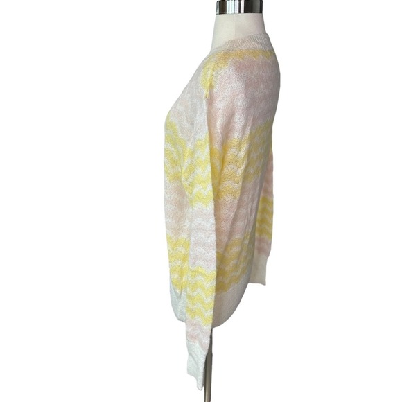 Frnch Sweater Womens Striped Long Sleeve Stretch Scoop Neck Yellow Large NWOT - Picture 4 of 9